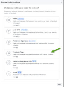 Create custom audience for Facebook advertising step 1