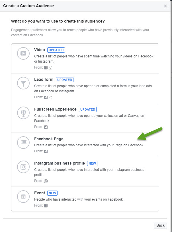 Create custom audience for Facebook advertising step 1